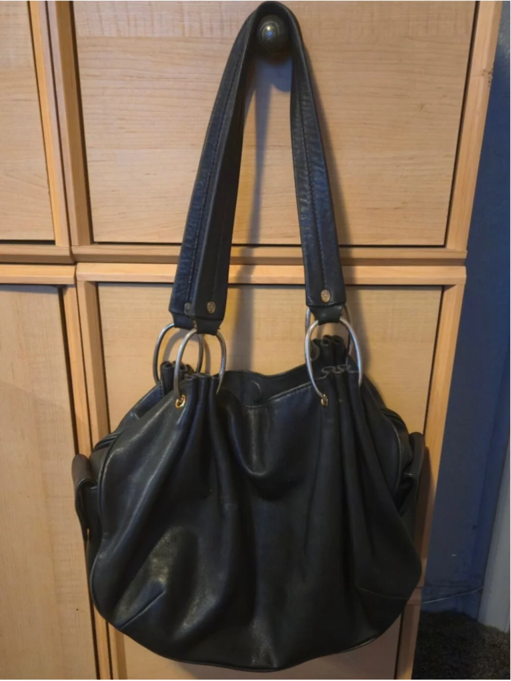 Juicy Couture Y2K Black Genuine Leather Pleated Hobo Handbag
